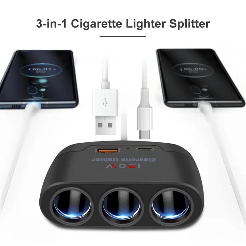 Dual USB Socket 3 in 1 Car Cigarette Lighter