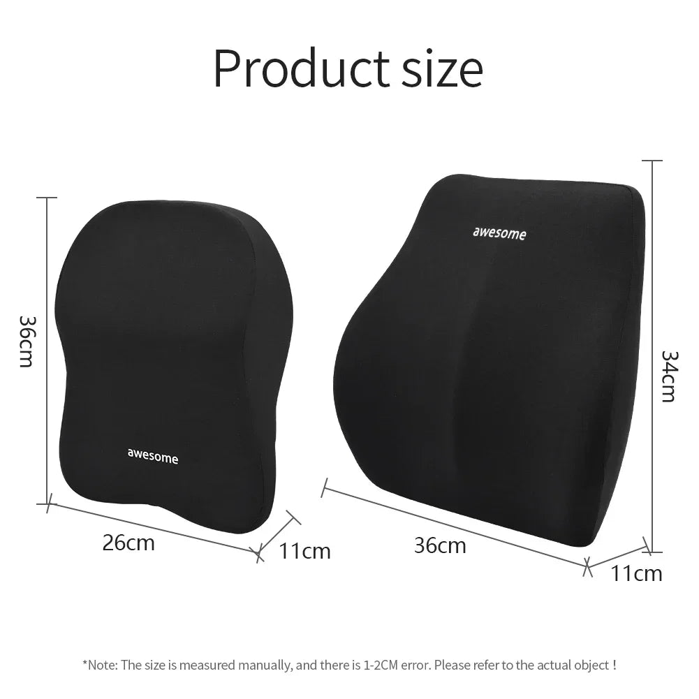 Car Lumbar Back Support Headrest Neck Pillow Memory Foam
