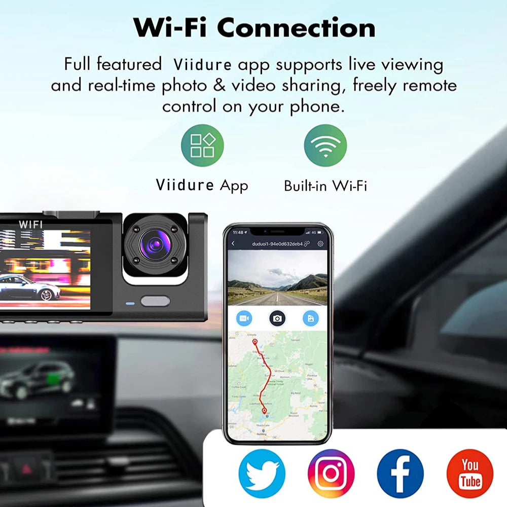 3 Camera WIFI Dash Cam 1080P Three Way Channel