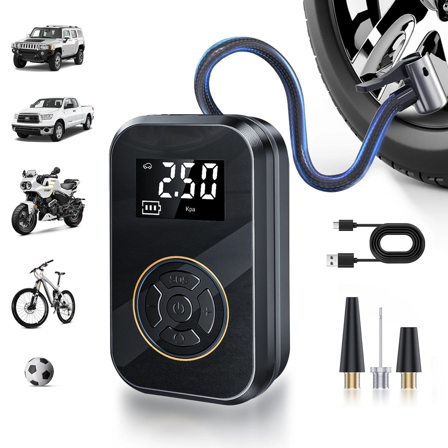 Portable Tire Inflator With Digital Display Electric Inflator Air Pump