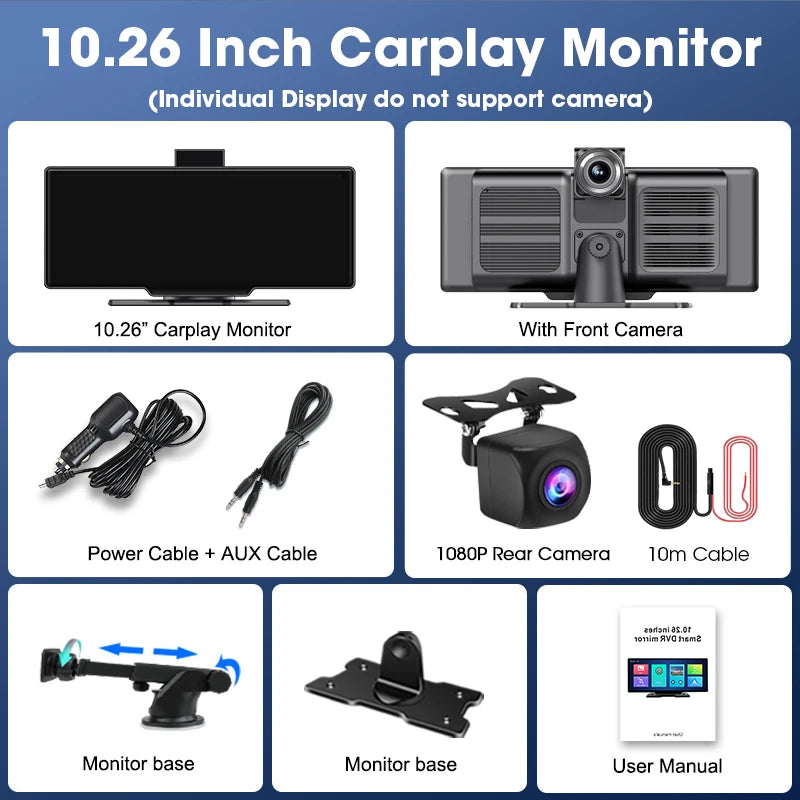 10.26'' Dash Cam 4K Car Mirror Video Player Wireless Auto GPS Car Monitor Multimedia Rearview Camera
