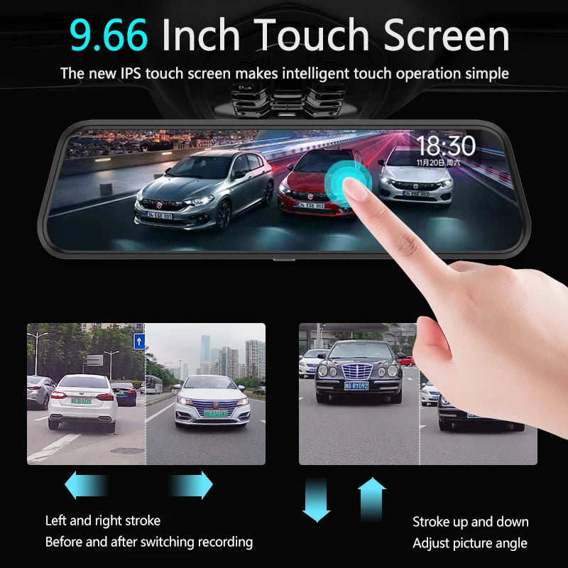 10 Inch Touch Screen Video Recorder Rearview Front and Rear Camera Mirror
