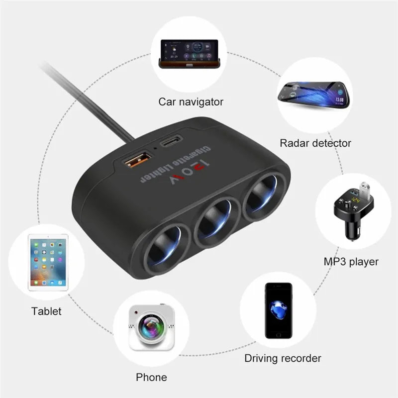 Dual USB Socket 3 in 1 Car Cigarette Lighter