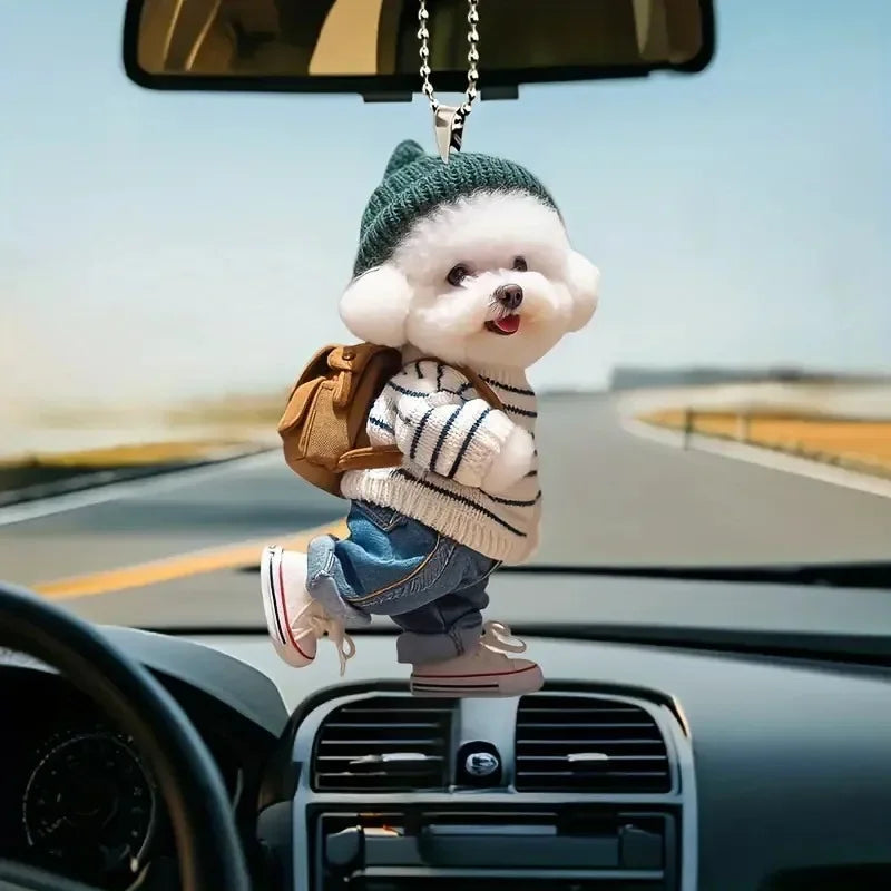 Creative Puppy Man Backpack Rearview Mirrors Pendant Car Hanging Ornaments