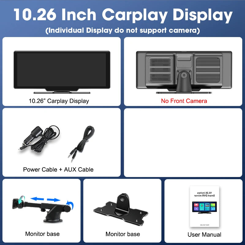 10.26'' Dash Cam 4K Car Mirror Video Player Wireless Auto GPS Car Monitor Multimedia Rearview Camera