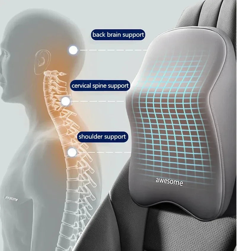 Car Lumbar Back Support Headrest Neck Pillow Memory Foam