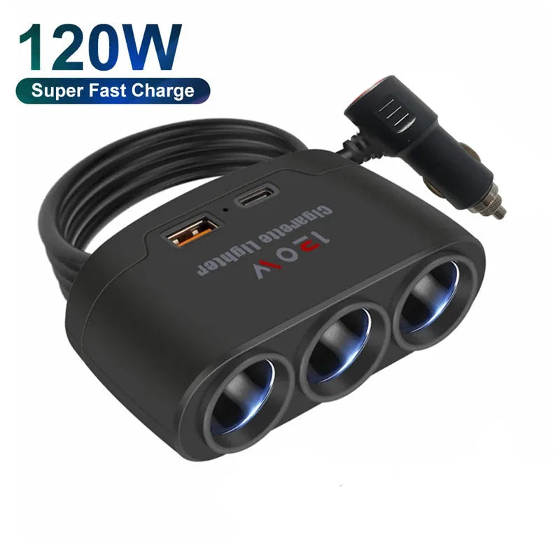 Dual USB Socket 3 in 1 Car Cigarette Lighter
