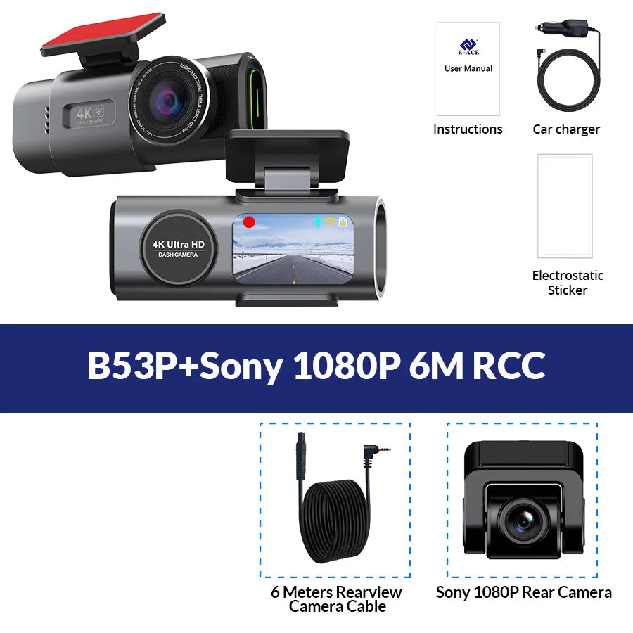 Dash Cam 4K UHD Recording Car Camera Night Vision Built-In Wi-Fi Support GPS 24H