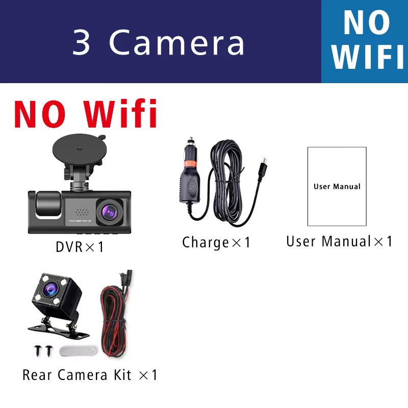 3 Camera WIFI Dash Cam 1080P Three Way Channel