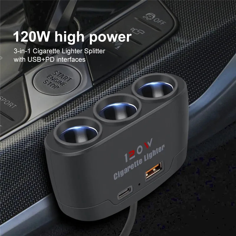 Dual USB Socket 3 in 1 Car Cigarette Lighter