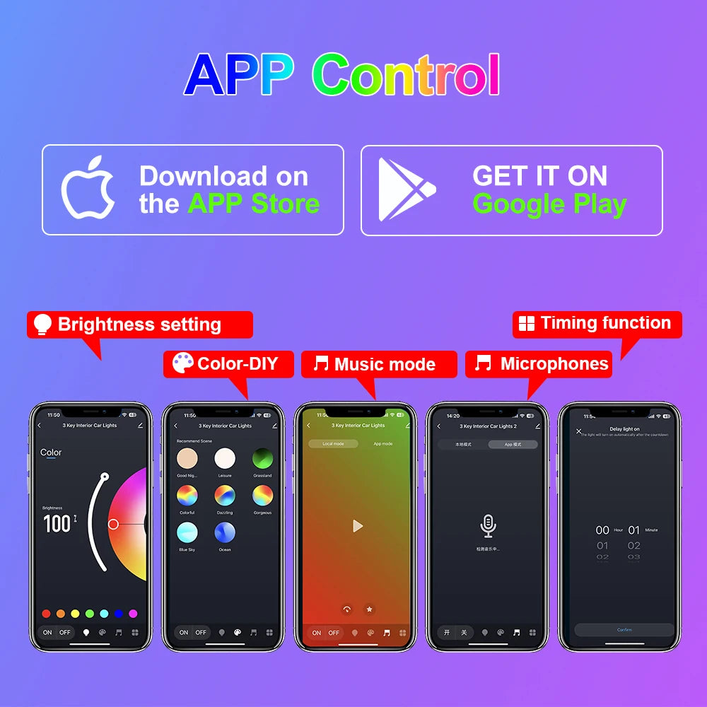 APP Control RGB Lights Neon Atmosphere