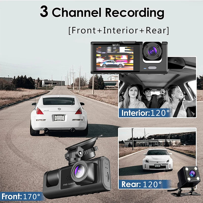 3 Camera WIFI Dash Cam 1080P Three Way Channel