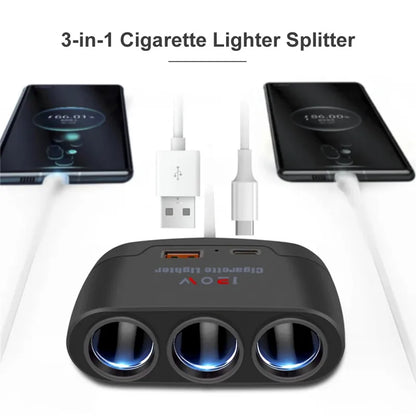 Dual USB Socket 3 in 1 Car Cigarette Lighter