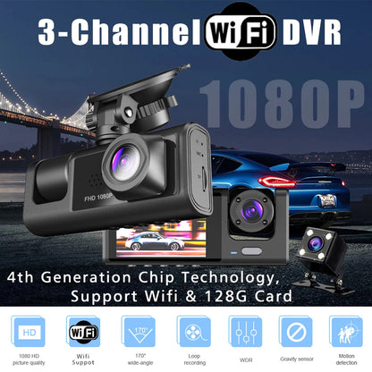 3 Camera WIFI Dash Cam 1080P Three Way Channel