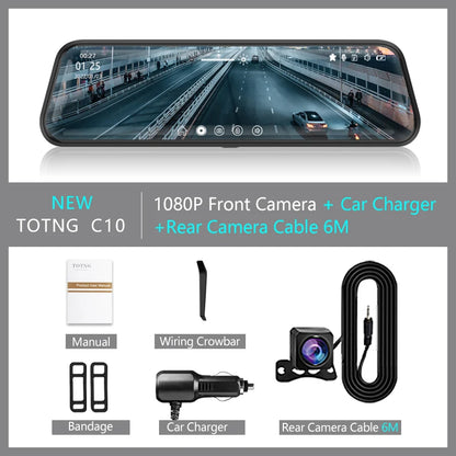 10 Inch Touch Screen Video Recorder Rearview Front and Rear Camera Mirror