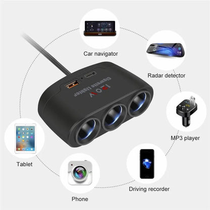 Dual USB Socket 3 in 1 Car Cigarette Lighter