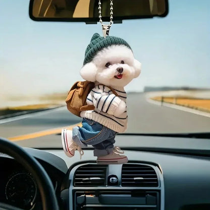 Creative Puppy Man Backpack Rearview Mirrors Pendant Car Hanging Ornaments
