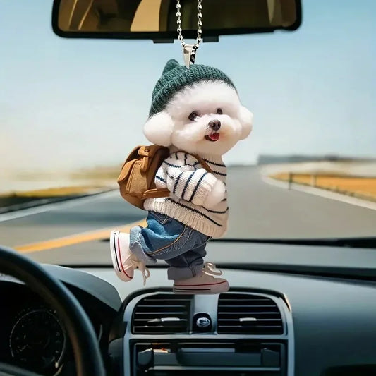Creative Puppy Man Backpack Rearview Mirrors Pendant Car Hanging Ornaments