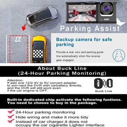 3 Camera WIFI Dash Cam 1080P Three Way Channel