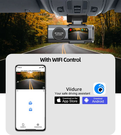 Dash Cam 4K UHD Recording Car Camera Night Vision Built-In Wi-Fi Support GPS 24H