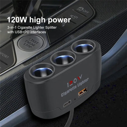 Dual USB Socket 3 in 1 Car Cigarette Lighter