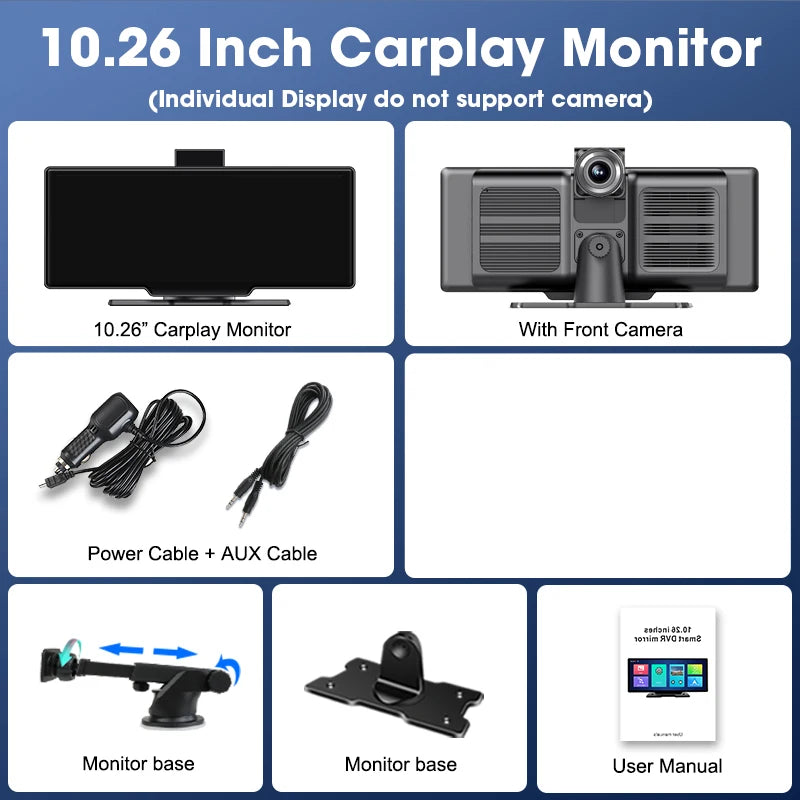 10.26'' Dash Cam 4K Car Mirror Video Player Wireless Auto GPS Car Monitor Multimedia Rearview Camera