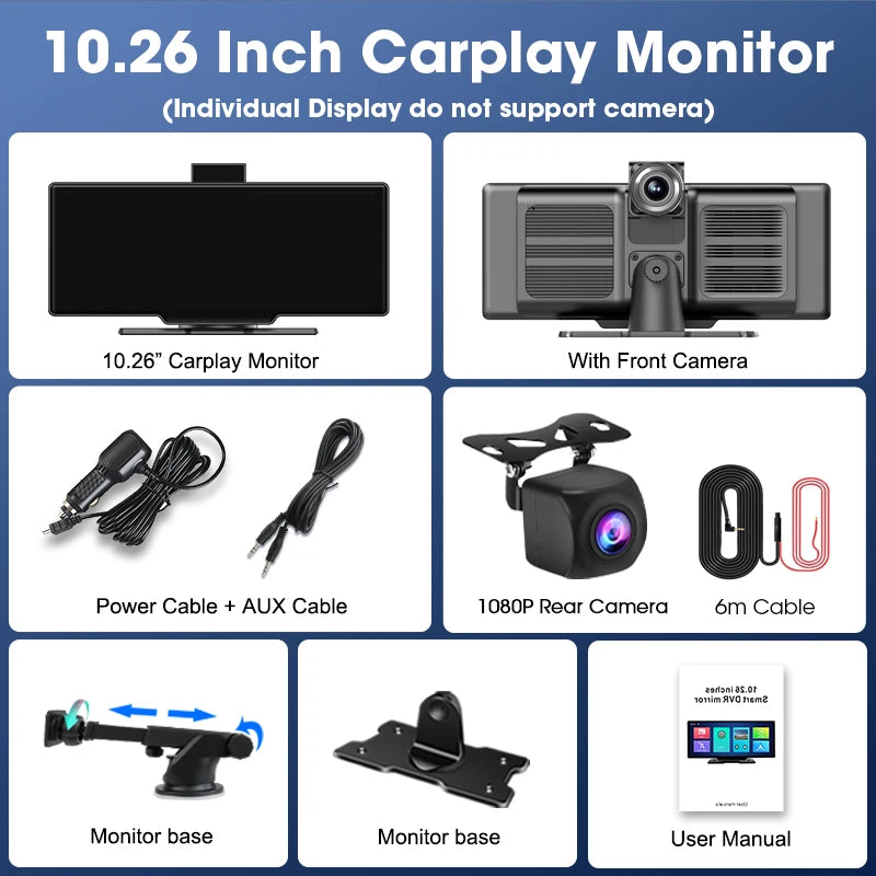 10.26'' Dash Cam 4K Car Mirror Video Player Wireless Auto GPS Car Monitor Multimedia Rearview Camera