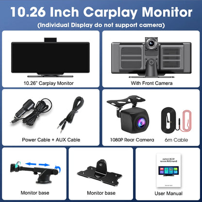 10.26'' Dash Cam 4K Car Mirror Video Player Wireless Auto GPS Car Monitor Multimedia Rearview Camera