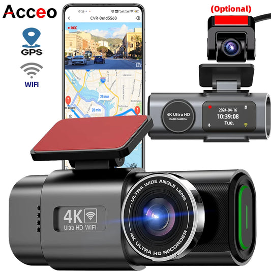 Dash Cam 4K UHD Recording Car Camera Night Vision Built-In Wi-Fi Support GPS 24H